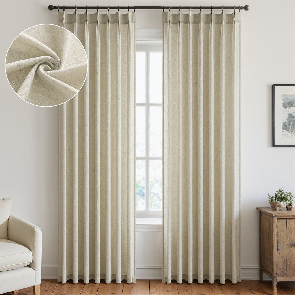 Jainmy Pinch Pleated Linen Curtains – Boho Light Filtering, 2 Panels