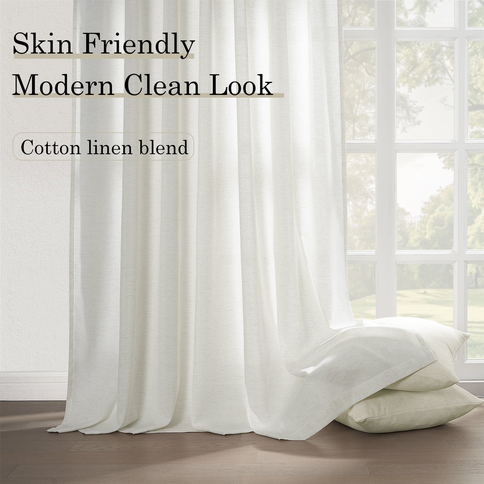 Jainmy Classic Flax Linen Blend Semi Sheer Curtains, Back Tab Drapes for Living Room Bedroom Dining Farmhouse,  2 Panels